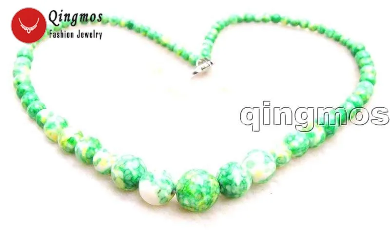 Qingmos Naravnih Agates Ogrlica za Ženske s 4-12 mm Okroglo Zeleno Multicolor 18
