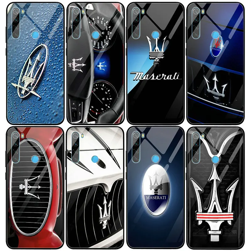 Kaljeno Steklo Telefon Primerih za Xiaomi Mi Redmi Opomba 4 4 5 5A 6 7 7A 8 8A 9 MP Pro Lite Funda Vrečke Super Avto Maserati Logotip