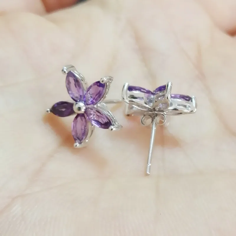 Na nakit Naravnih ametist pravi cvet stud uhan Brezplačna dostava 925 sterling srebro 0.15 ct*10pcs gemstone C912311