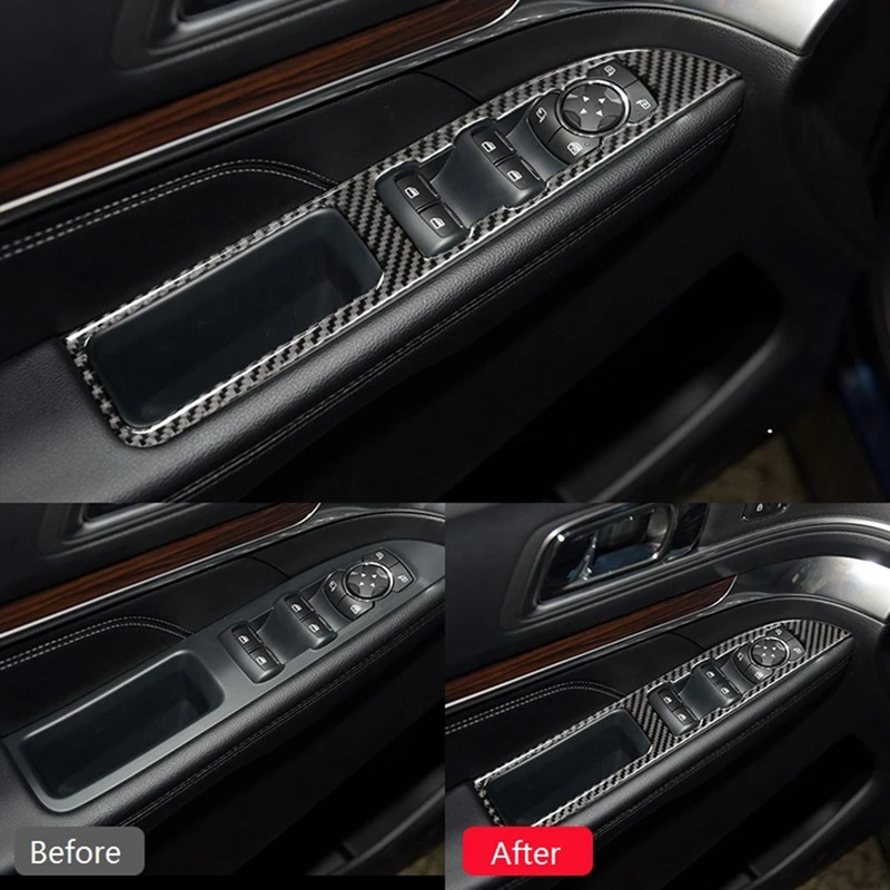 Ogljikovih Vlaken Notranje Okno Stikala Kritje Trim za Ford Explorer 2013-2019
