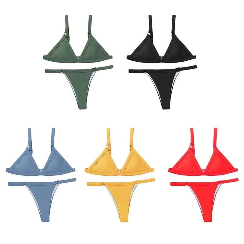 Ženske Seksi Barvo Bikini Push-up Set Trikotnik zanko Kopalke Kopalne Kopalke Moda Lady Tanke Trikotnik Plaži Brazili A3G9