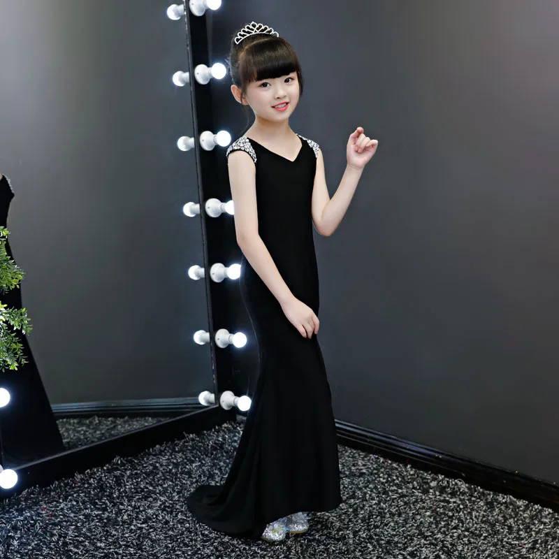 Črna Seksi Split Kitajski Orientalski Obleke Večerne Kitajska Qipao Otroci, Novo Leto, Rojstni Dan Obleke