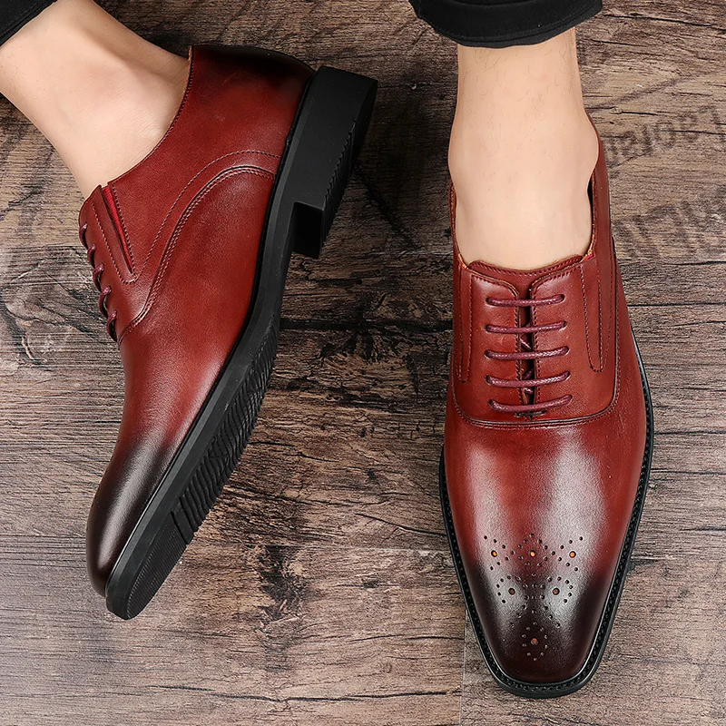 Luksuzni italijanski Moški Oxford obleko Čevlje čipke Pravega Usnja rdeče Črno Poročno zabavo Urad Poslovna Obleka, moška Obleka, Čevlji