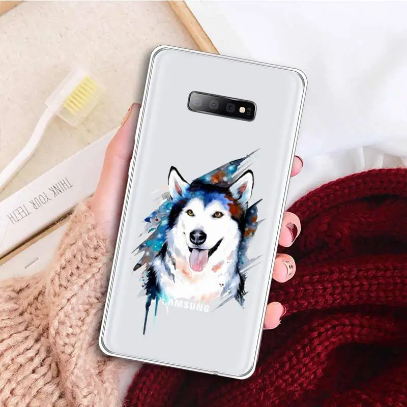 Husky Preprost srčkan živali abstraktna umetnost Telefon Primeru Pregleden Za Samsung Galaxy S 5 7 8 9 20 rob plus 10 e lite 2019