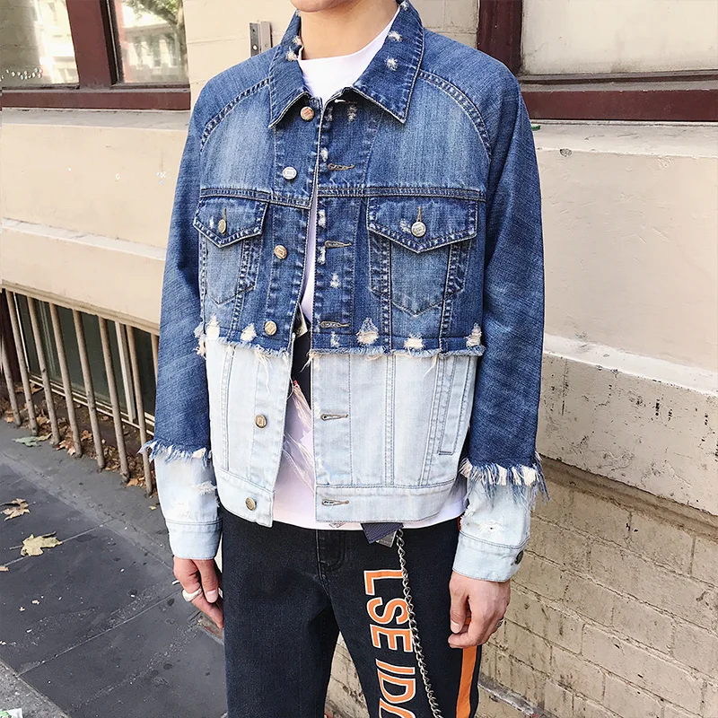 Jeansa za moške dolge rokave 18 pomlad novo korejska različica trendy bf slog mozaik jakna