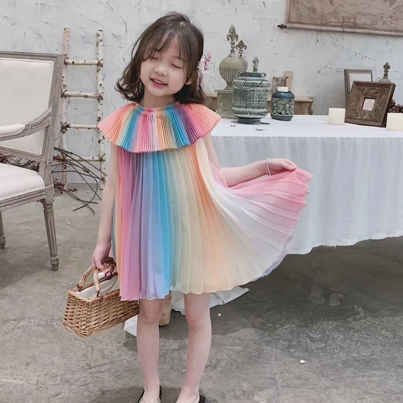 3 do 8 let baby dekle poletnih oblačil korejska različica mavrica nabrano obleko otrok šifon princesa obleko plažo srčkan