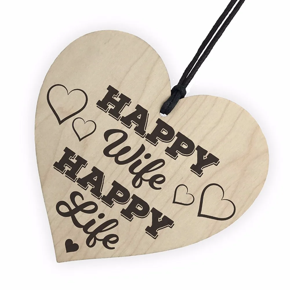 Srečna Žena Srečno Življenje Novost Lesene Visi Srce Ljubezni Plaketo Obletnico Prijavite Božič Domov DIY Drevo Okraski