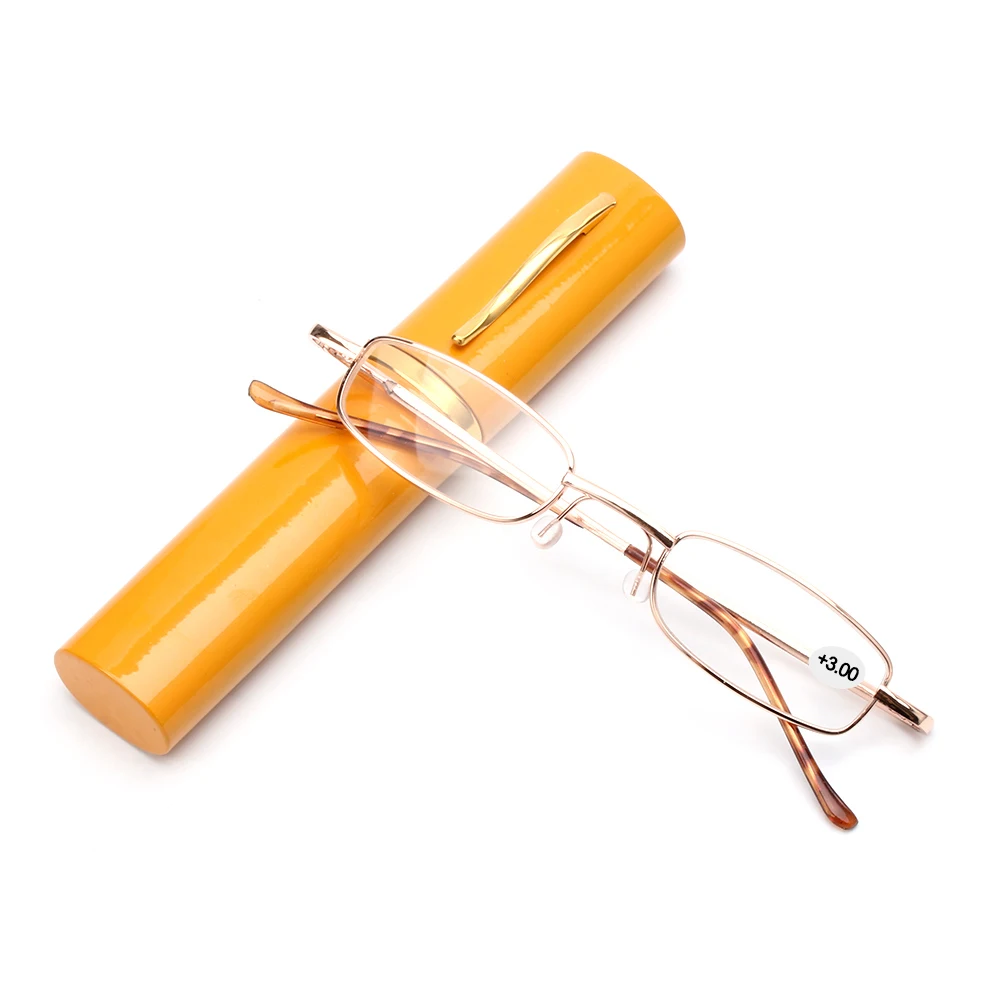 Presbyopic Branje Unisex Očala z Peresom Cev Primeru Prenosni Očala, Kovinsko Ohišje Spomladanski Tečaj Očala Vision Care +1.0+4.0