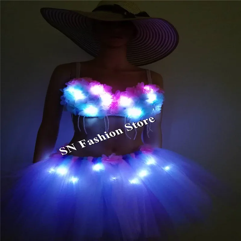 BC10 Tutu obleke svetlobni svetlobe modrc stranka bar rave žareče led kostume dj disco klub nosi oblačila Puff krilo fazi