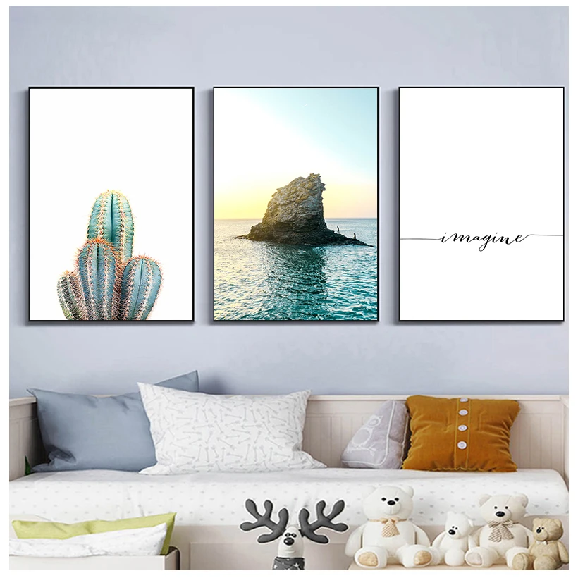 Morje, Sončni Zahod Motivacijski Plakat, Citat, Tiskanje Nodic Slog Wall Art Platno Slikarstvo Kaktus Sliko Soba Dekoracijo Doma Dekor