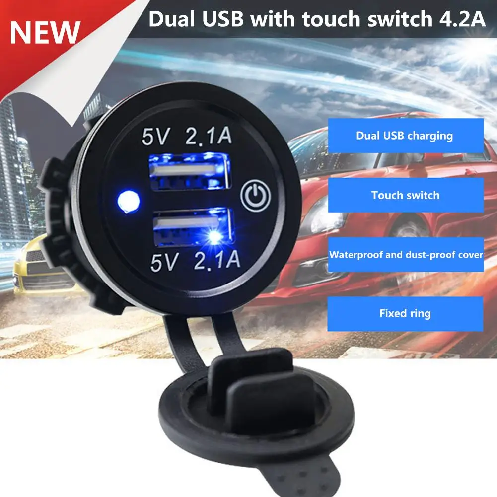 12-24V Avtomobilski Dvojni Polnilnik USB Univerzalni Polnilnik Touch Stikalo Z Modro LED Indikator