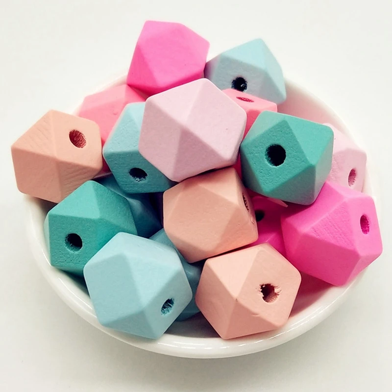 30 Kosov DIY Ročno izdelan Nakit Dodatki 15 mm Geometrijske Gladko Octagonal Lesene Kroglice Barve, Mešani Polyhedron