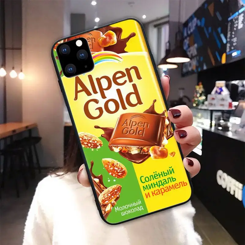 Alpen Zlato Čokolada Črn Silikonski Pokrovček Case Za Iphone Se 2020 6 6s 7 8 Plus X Xs Max Xr 11 12 Pro Max Funda