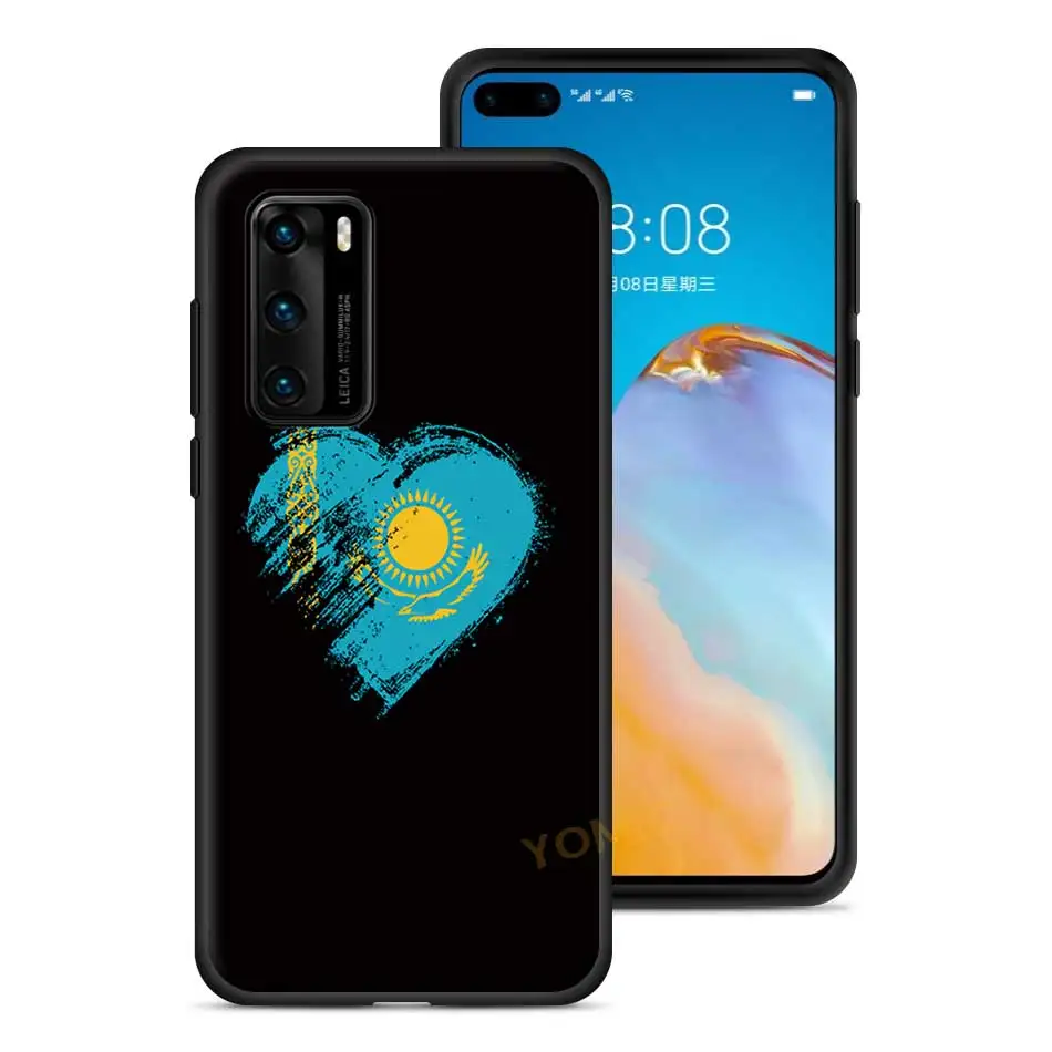 Telefon Primeru za Huawei P30 P Smart Z Y6 Y7 Y9 2019 P40 Lite E P20 Pro Y6p Y8p TPU Črni Pokrov Kazahstan Zastavo