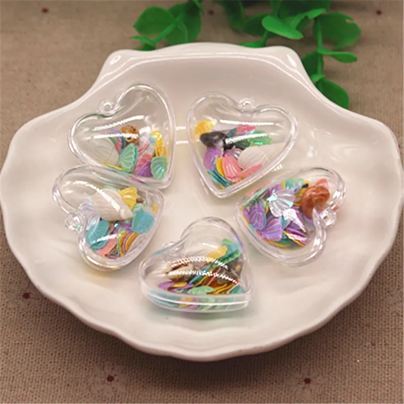 6pcs 3 cm Prozoren Plastični Openable Srce s Svetlečim Bleščica Seashell DIY Okraski za Božična Drevesa/Nakit, Obesek