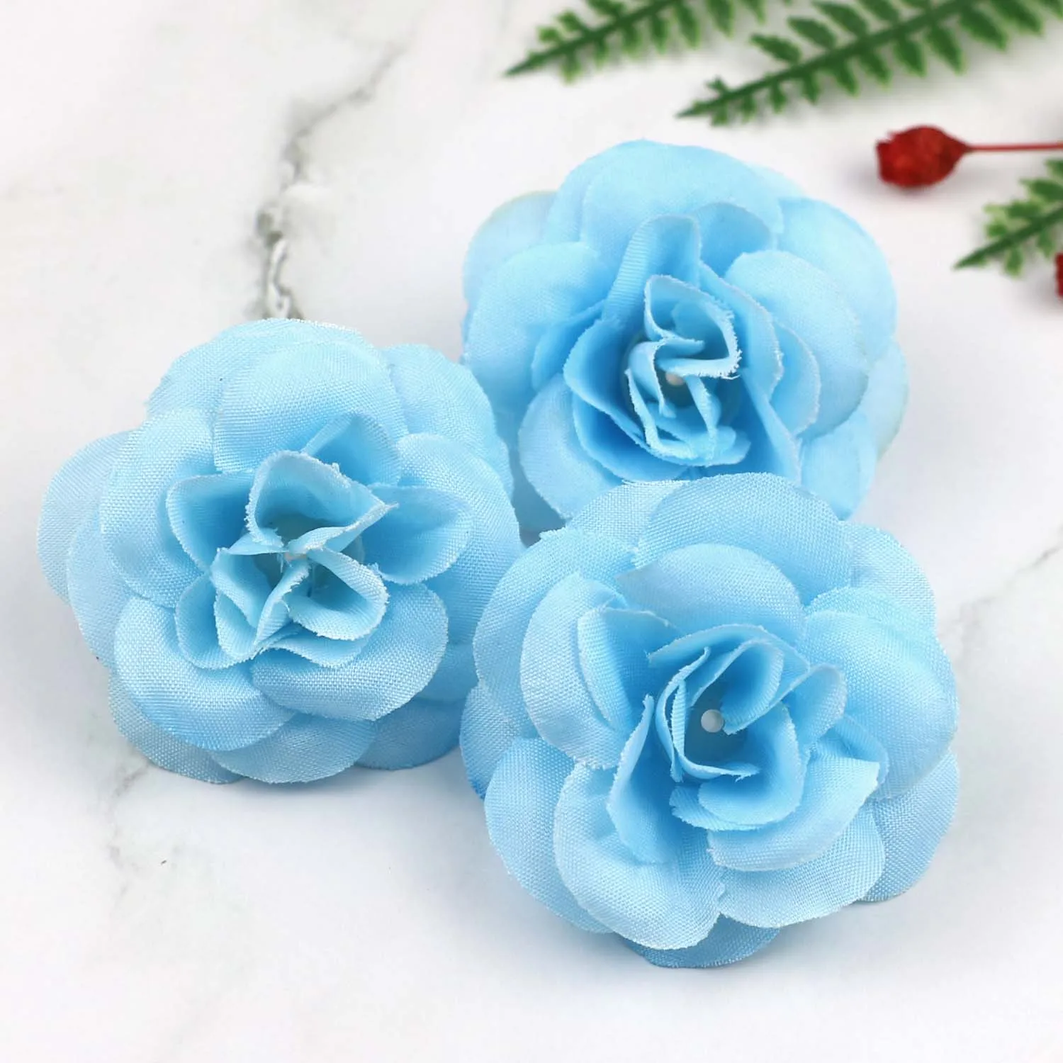 Lulang 20pcs Modra 4.5 cm Svile Dvignila Umetno Cvet Glave Poroko Domov DIY Venec Listov Obrti Simulacije Ponaredek Cvetje