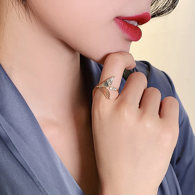 2020 ustvarjalne barvo kristalno lepoto fishtail design odpiranje obroč seksi ženske, nakit elegantno prst obroči Halloween party obroč