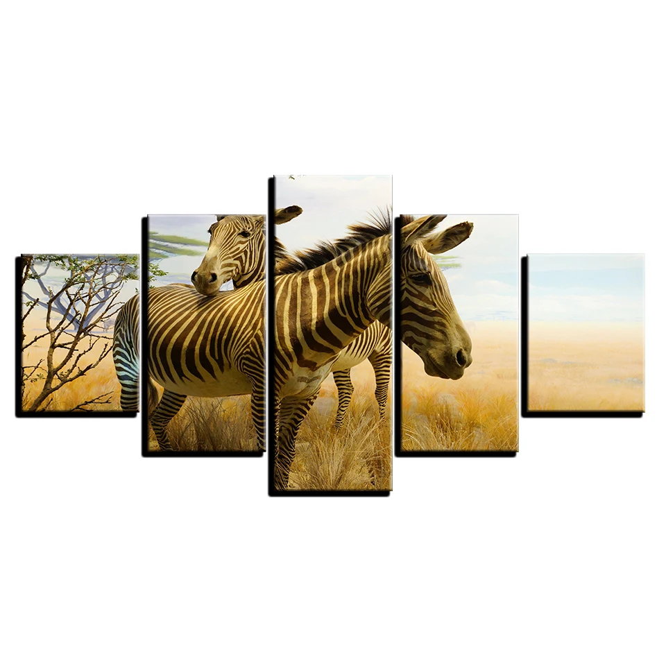 Živali Plakat HD Natisnjeni Dekor dnevno Sobo Slikarstvo Wall Art 5 Kosov Zebra Nekaj Naravne Kulise Okvir Platno, Slike, Modularno