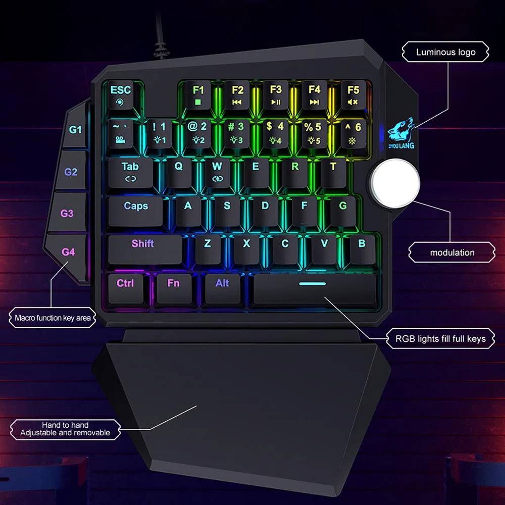 Mini Eno Roko Gaming Tipkovnica RGB LED Osvetljen USB Žična Igre 35 Ključni Pripomoček Nepremočljiva Računalniška Igra na Klaviature igre na Srečo