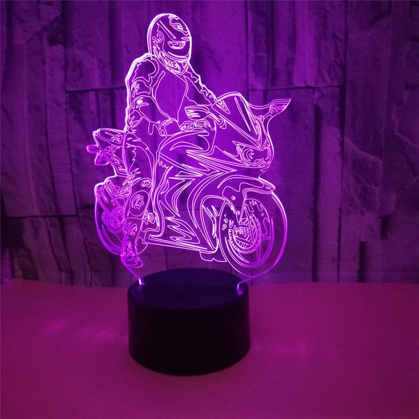 Kul Vožnjo Motocikla Model 3D Iluzije Noč Svetlobe LED USB Dotik 7 Barva Spreminja Tabela Dekoracijo Luči Darilo za Rojstni dan za Fante