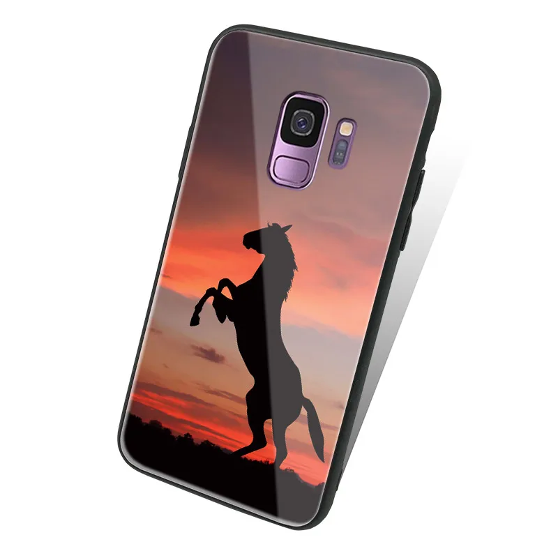 Konj Živali za Samsung galaxy s8 s9 s10e s10 plus opomba 8 9 10 Plus, Kaljeno steklo telefon primeru zajema mehko silikonsko lupini