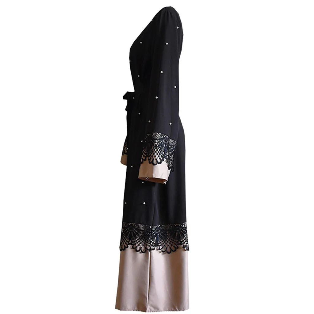Dolgo abaya obleko Priložnostne Muslimansko obleko ženske Čipke Dolg Rokav tam kaftan Maxi Obleko Abaya Čipke Islamske Dubaj Arabski Haljo Y619