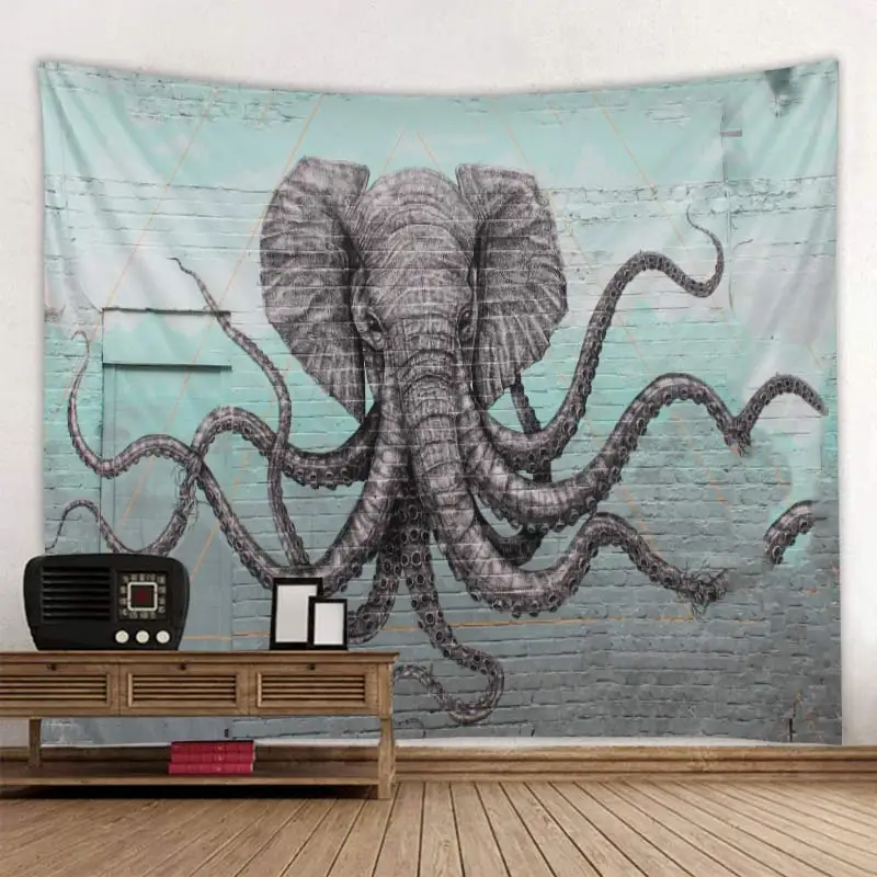 Hobotnica slon na steni v ozadju tapiserija, digitalni tisk varstvo okolja okusa lahko meri