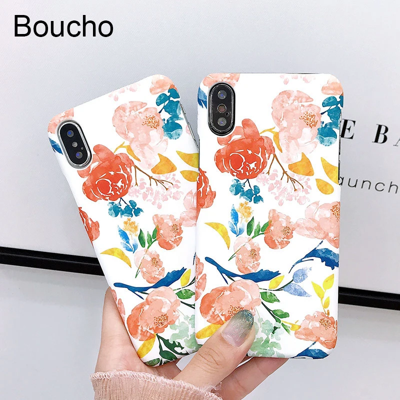 Boucho Moda Pisani Cvetlični Cvetlični Vzorec Primeru Telefon Za iphone X Primerih Za iphone 6 6s 7 8 plus Trde Plastike Zadnji Pokrovček