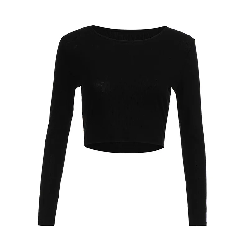 Trdno Temeljno Dolg Rokav Ženska Majica Priložnostne Črno Bel Moda Obreži Zgoraj Majica S Kratkimi Rokavi Ženske Modni Korejski Tee Majica