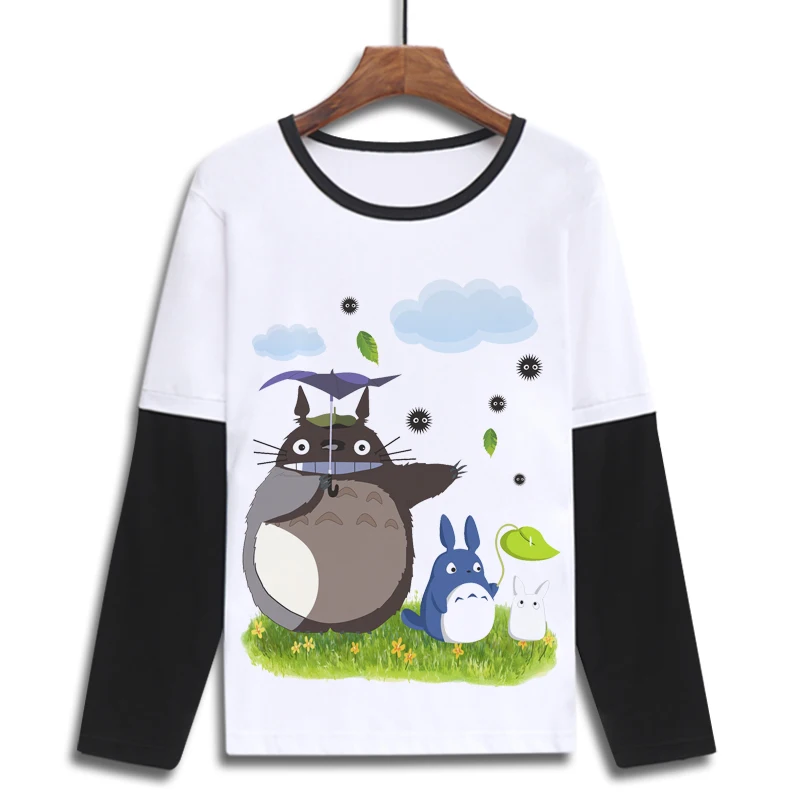 Unisex Anime Tonari no Totoro Moj Sosed Totoro T-Shirt Hayao Miyazaki Bombaž Priložnostne T-Majica, Dolg Rokav Tee Popolna Majica s kratkimi rokavi