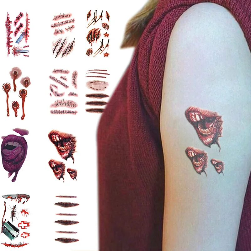 3D Strašno Nepremočljiva Začasne Tetovaže Brazgotina Tattoo Nalepke Body Art Prenosljive Ponaredek Tatoo J9