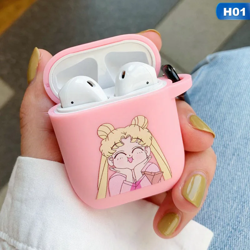 Srčkan Japonske Anime Risanke Sailor Moon 3D Silikona, Roza Vrvica za opaljivanje tega Bluetooth Brezžične Slušalke Primeru Za Apple AirPods 1 2