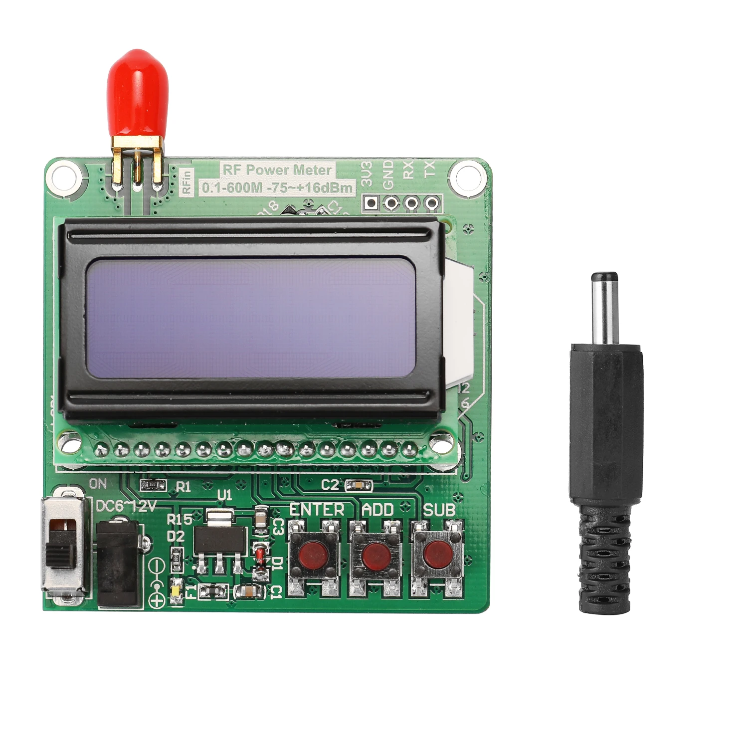 RF Moči Meter LCD Osvetlitev ozadja Digitalni Prikaz RF Moči Meter Modul -75~+16dBm 0.1-600MHz Radijske Frekvence Oslabitev Vrednosti