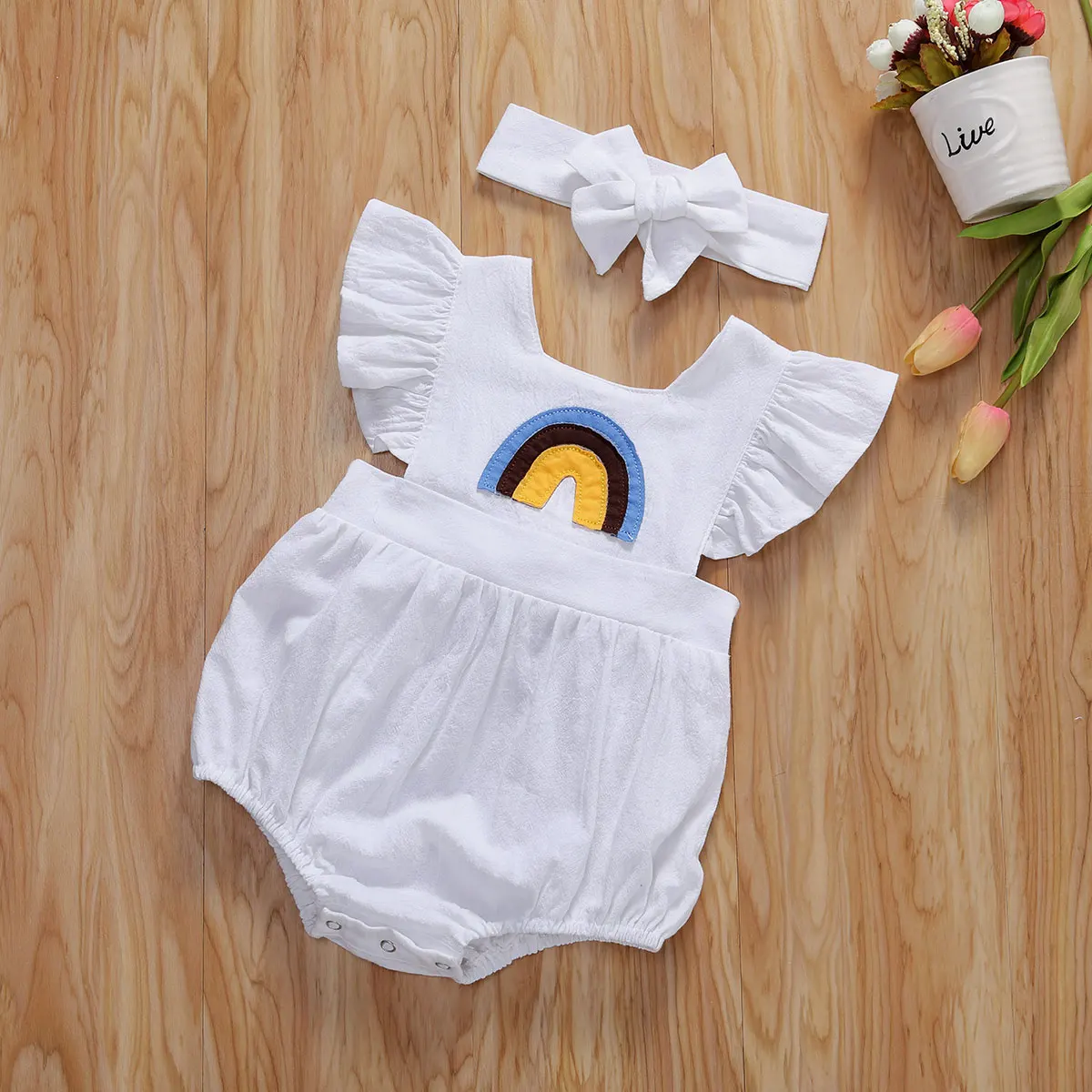 0-24M Novorojenega Dojenčka Baby Dekleta Romper Mavrica Ruffles Jumpsuit Sunsuit Playsuit Srčkan Baby Dekle Obleko Kostume