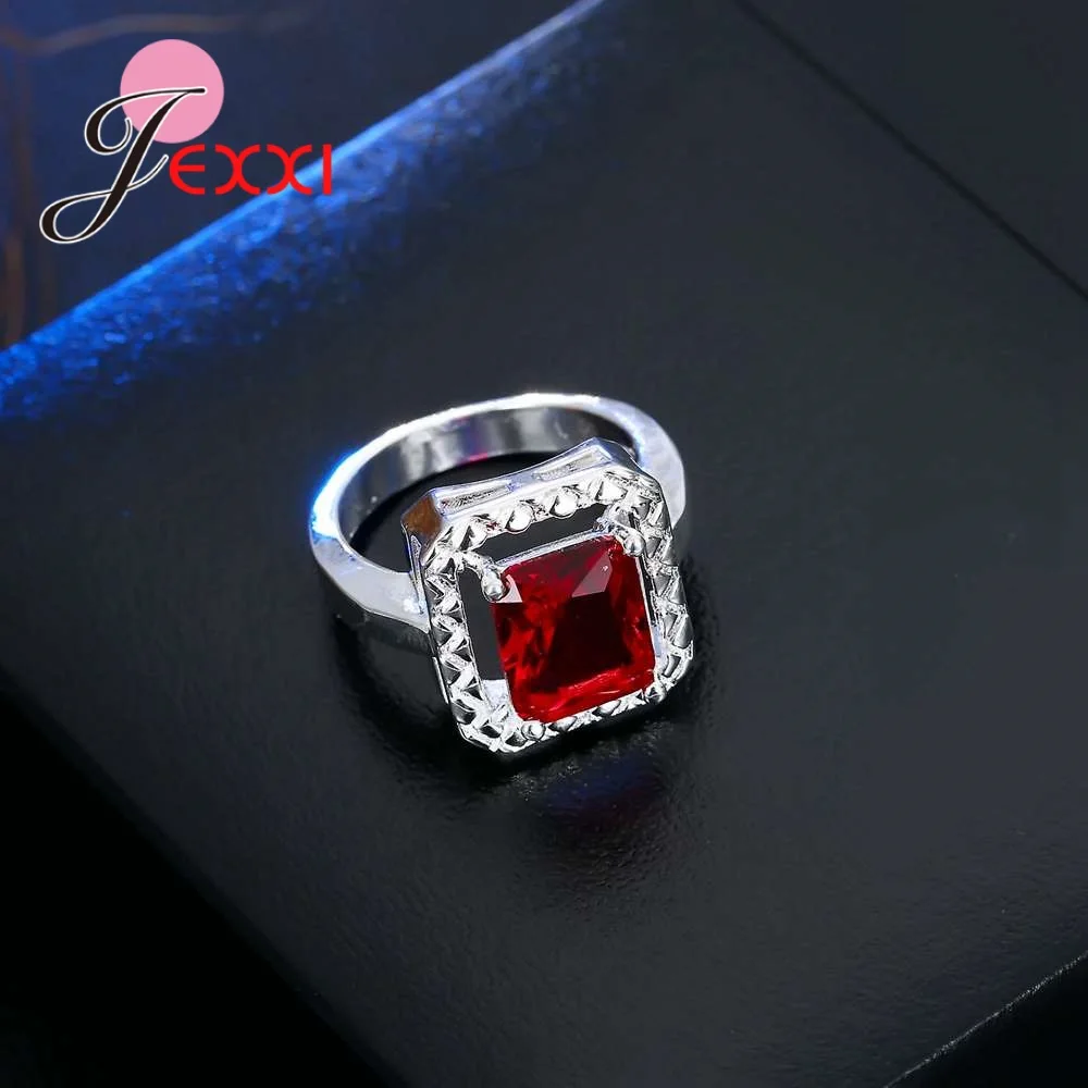 Moda Red Crystal Ring Za Svate Čisto 925 Sterling Silver Obroči Za Ženske Angažiranosti Kubičnih Cirkonij Dodatki