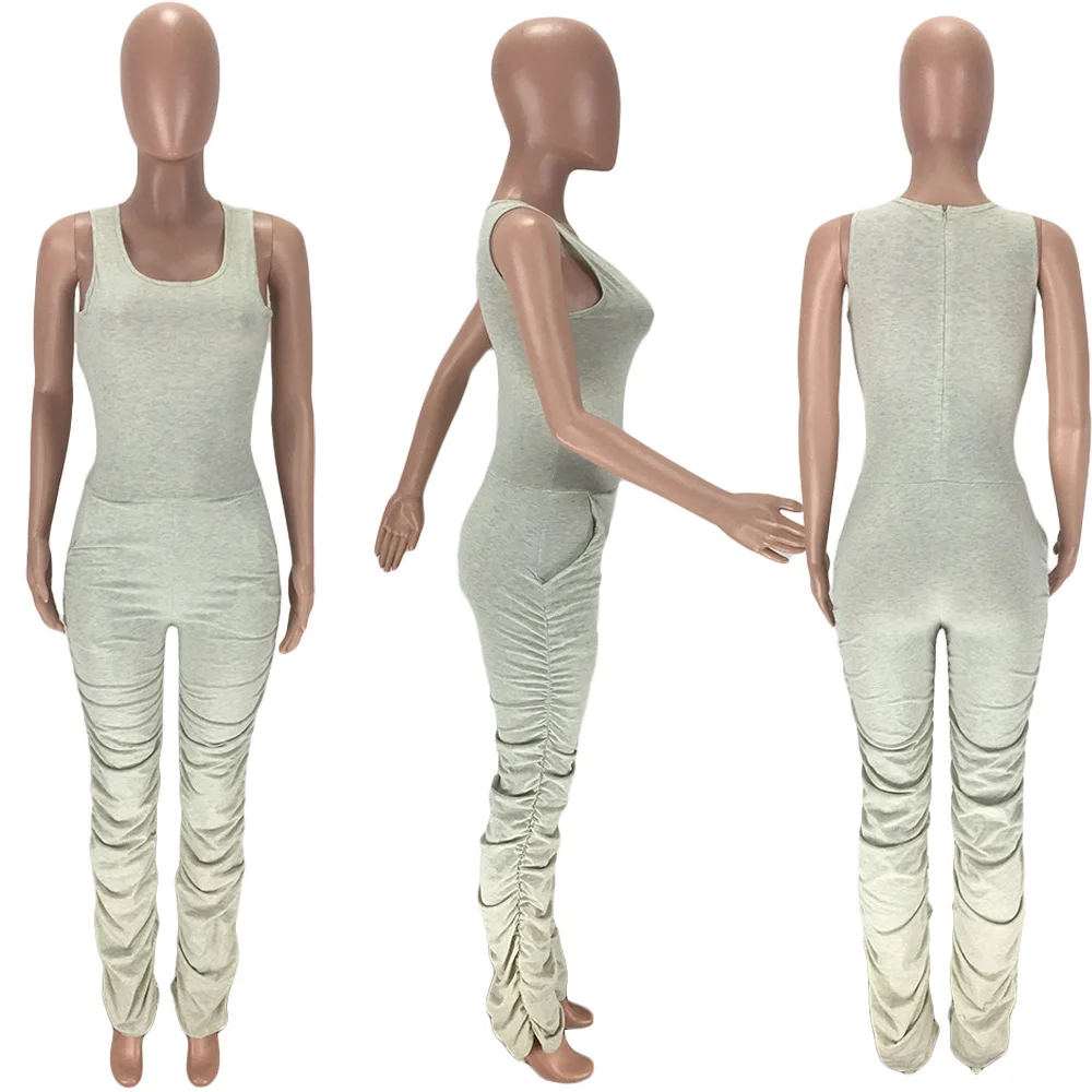 2020 Poletje Ženske Jumpsuit Vroče Slog Model Seksi Solid-barva brez Rokavov Ruffle Evropski In Ameriški igralne obleke Obleka